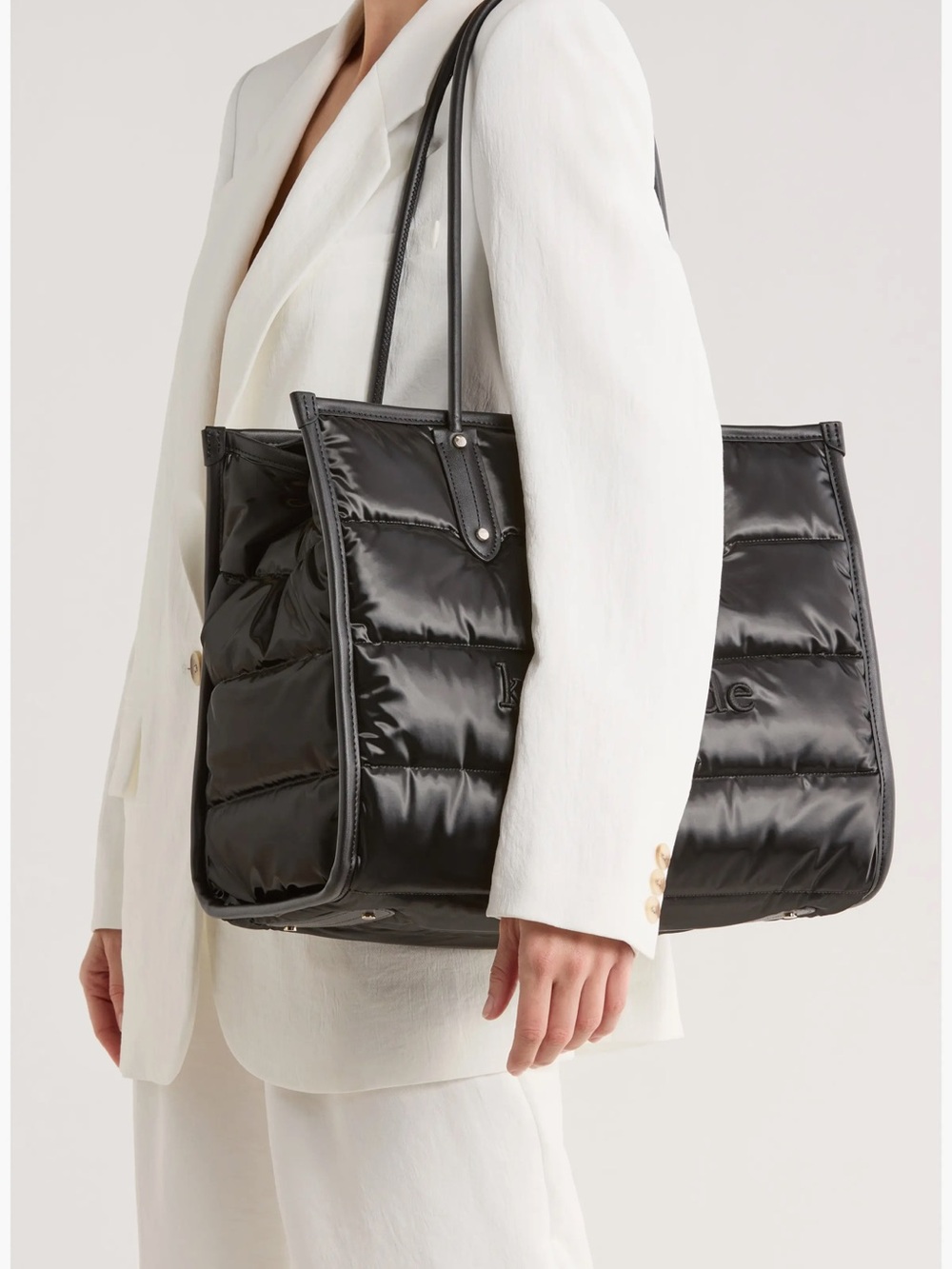 NWT Kate Spade Shiny Black Ella Puffer/Quilted Extra Large Tote Bag - Black